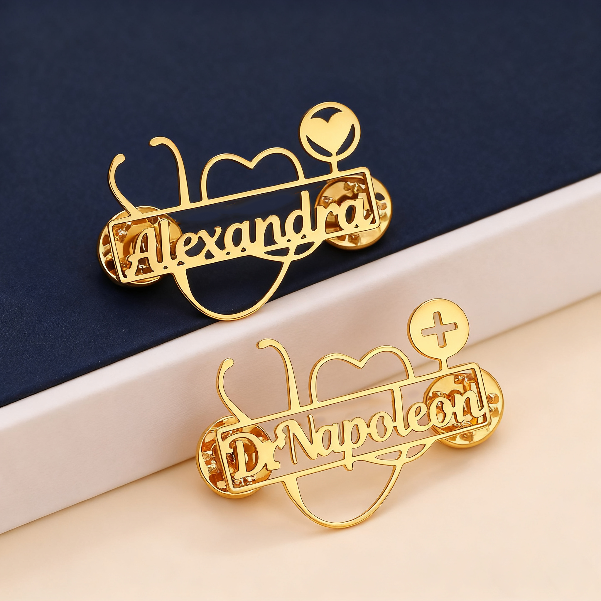 Embroidery Name - Custom Stethoscope Brooch Personalized Heart Cross