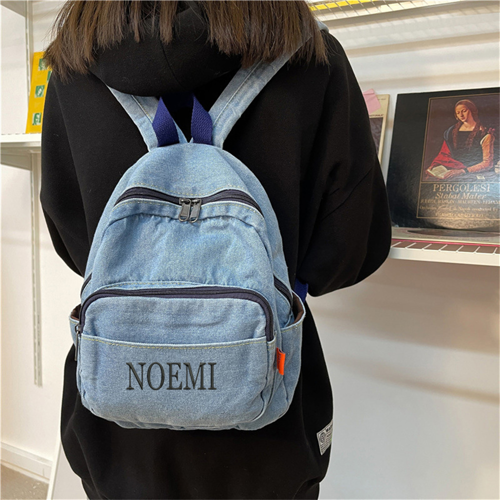 Embroidery Name - Denim Backpack Girls' New Student Schoolbag
