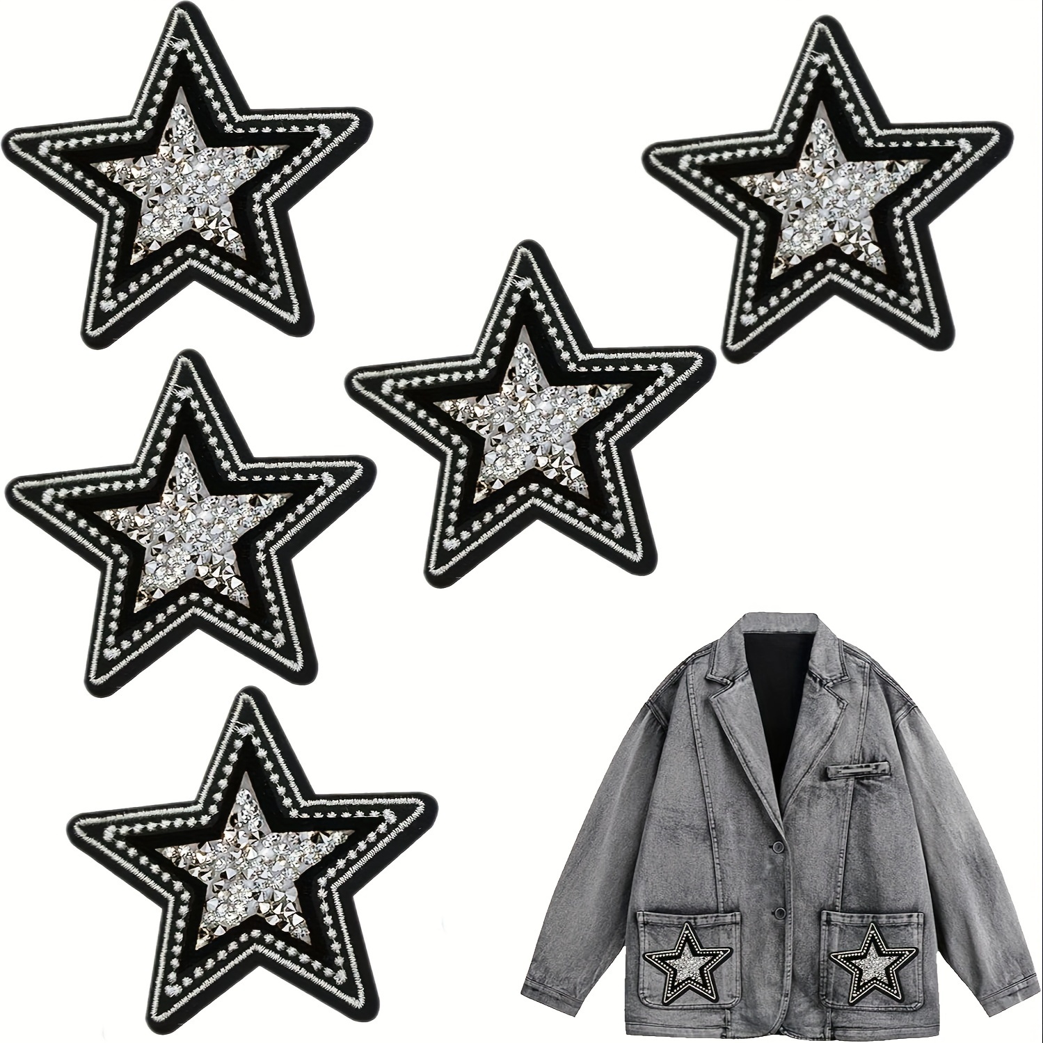 Embroidery Jacket Jeans - 5 PCS Black and White Twinkle
