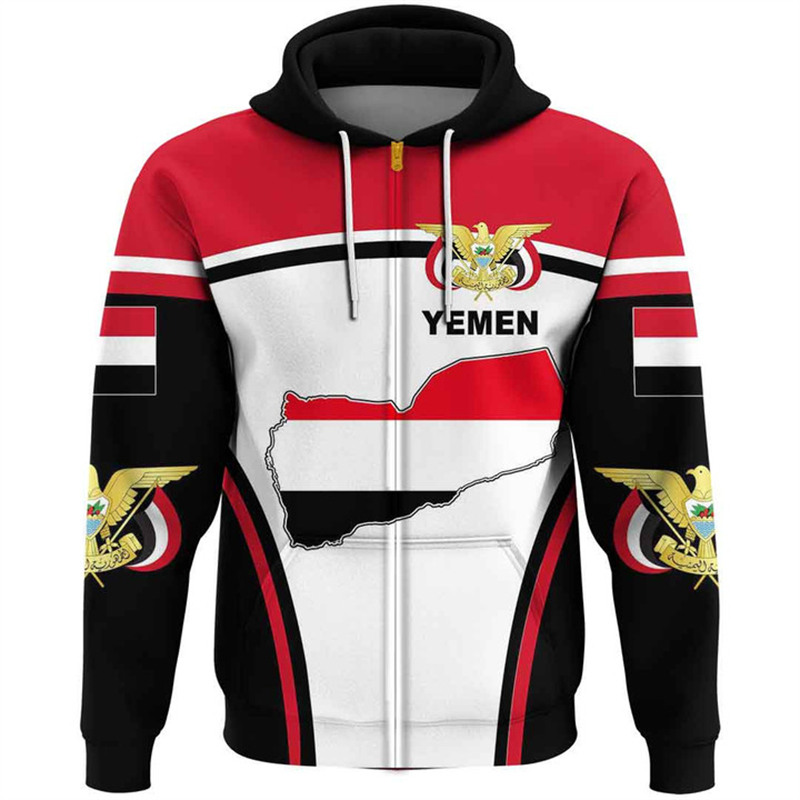 Embroidery Legacy - Vintage Men's Hoodie Yemen Flag Pattern