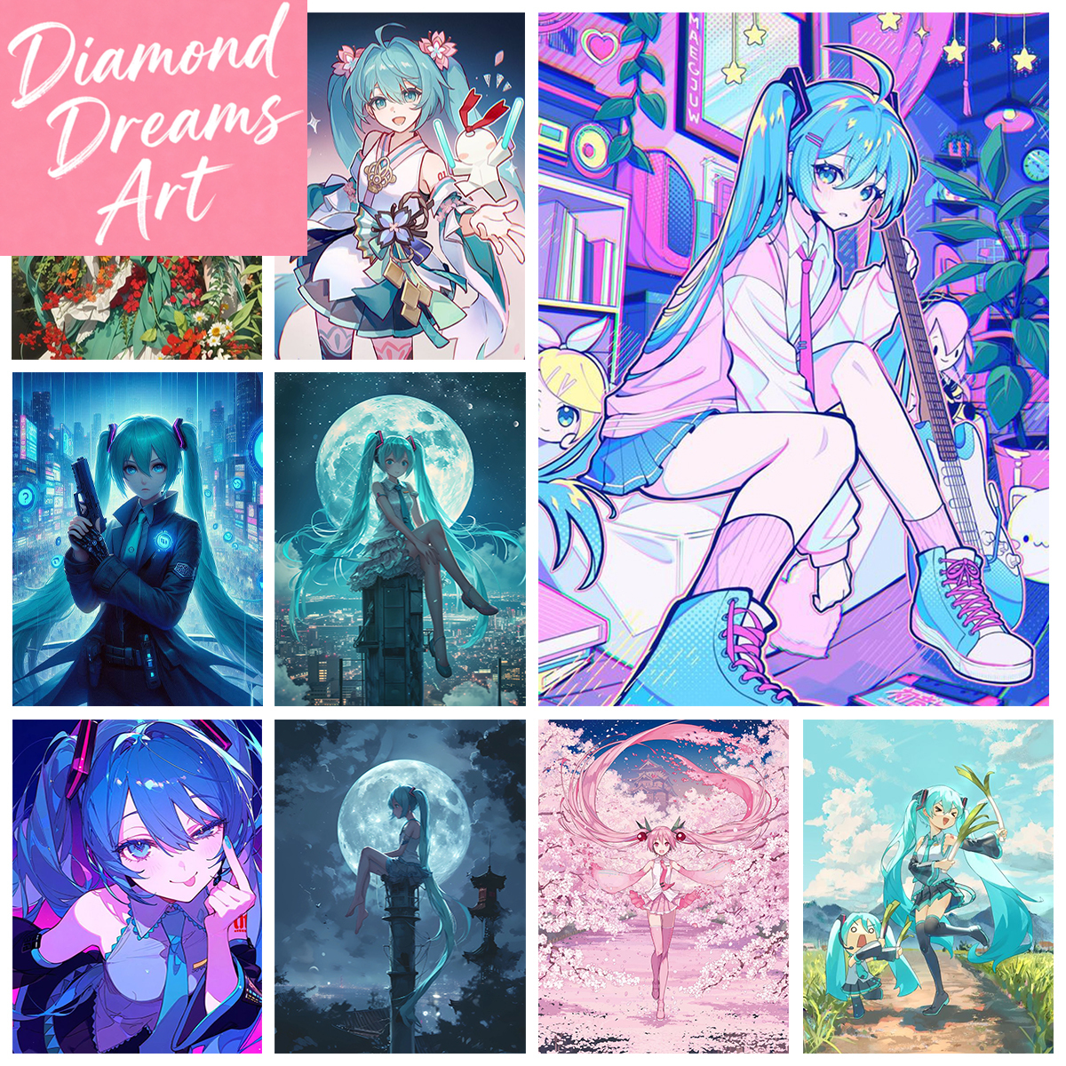 Embroidery Online - Frameless,Singer Miku DIY Diamond Painting Kawaii