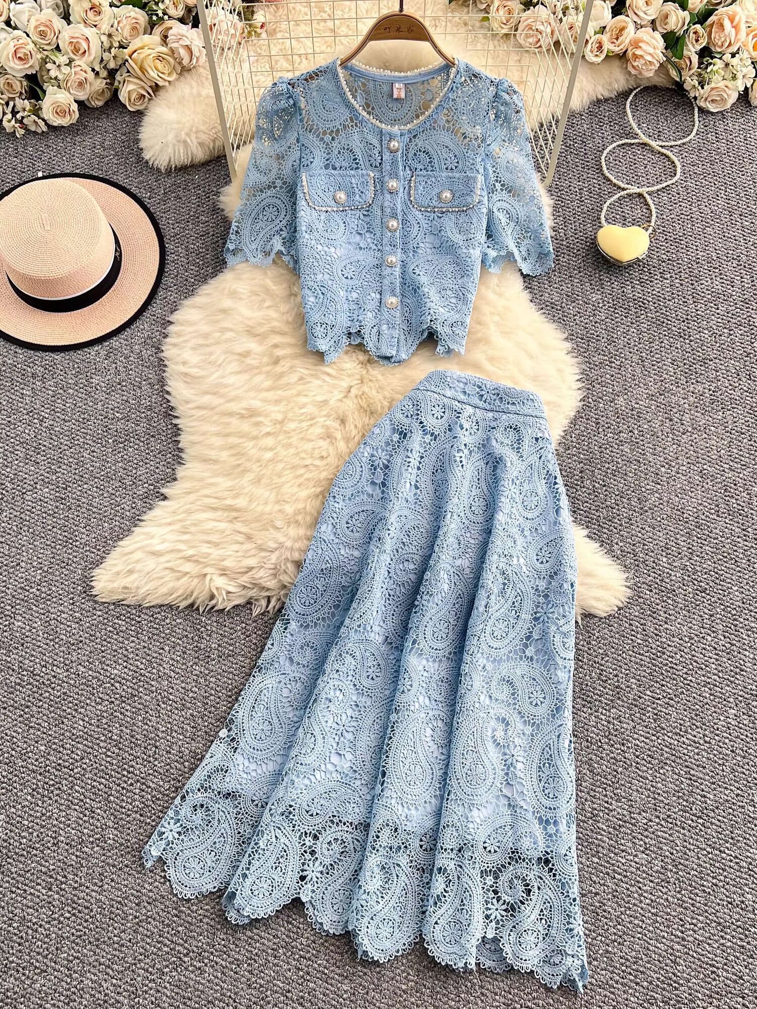Embroidery Uniform - Elegant Pearl Long Dress Suits Women