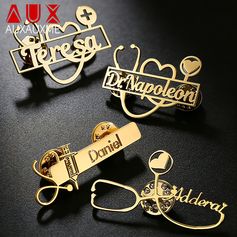 Embroidery Name - Auxauxme Custom Stethoscope Name Brooch Stainless