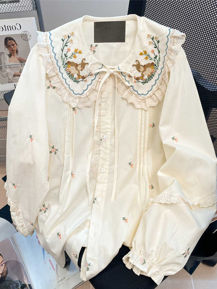 Embroidery Online - Women's Apricot Shirts and Blouses Vintage