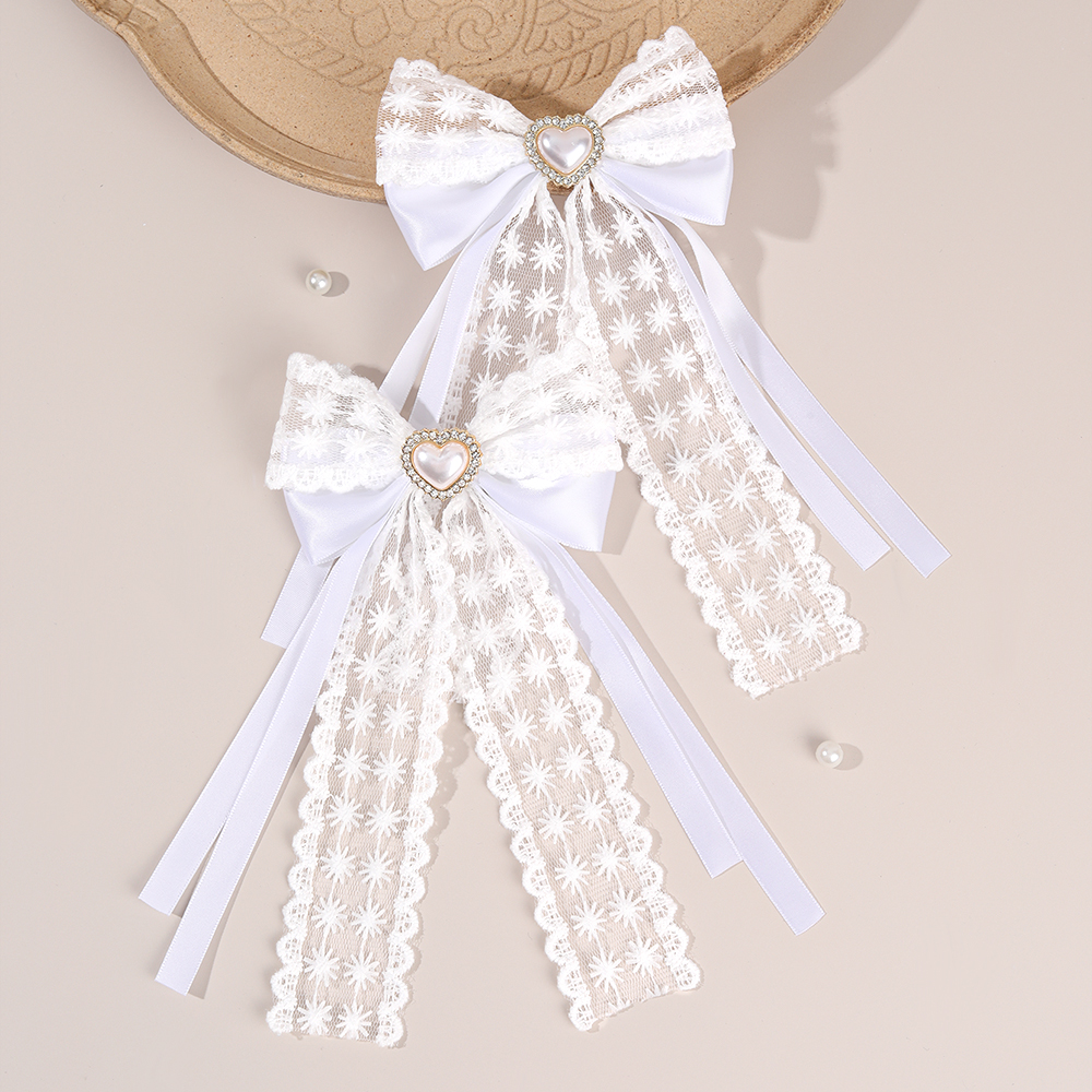 Embroidery Ribbon - 2Pcs Flower Lace Bow Hair Clips