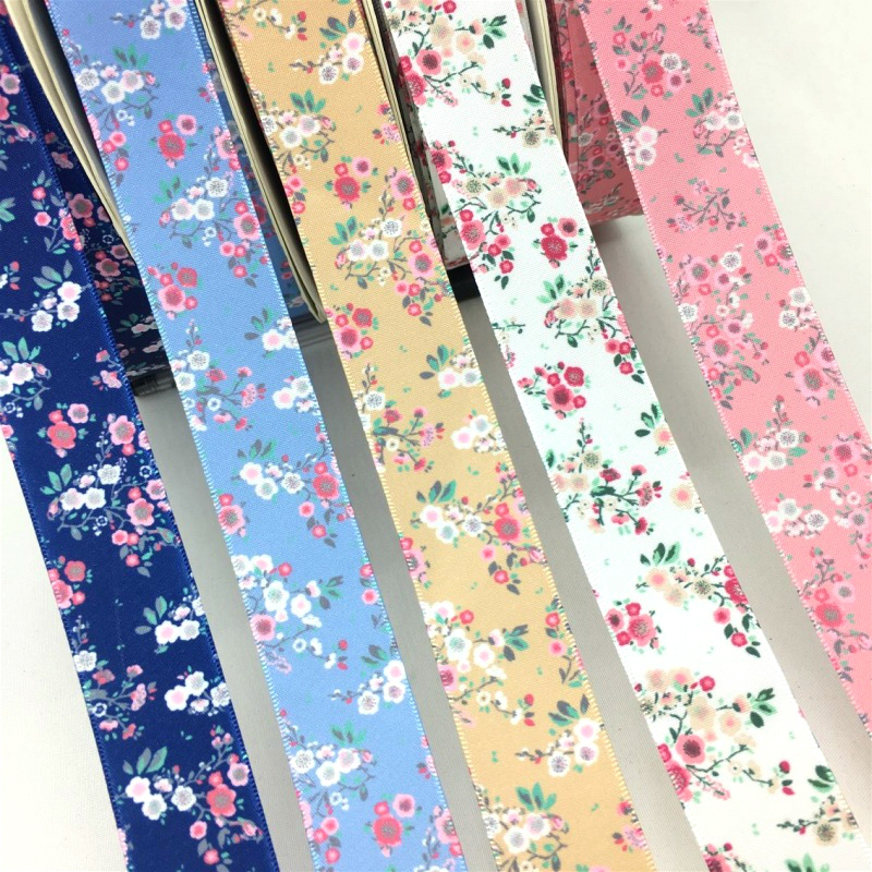 Embroidery Ribbon - 5Y 2.5cm Beautiful Flowers Printed Satin