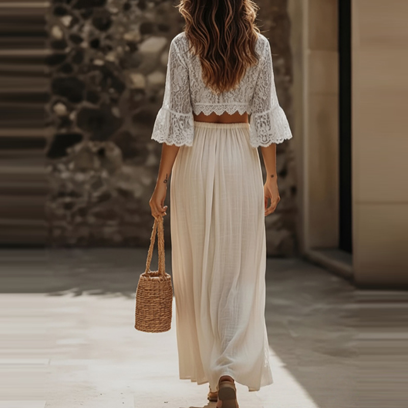 Sexy V-neck Flare Sleeve Top w – обзор и цена Embroidery Uniform