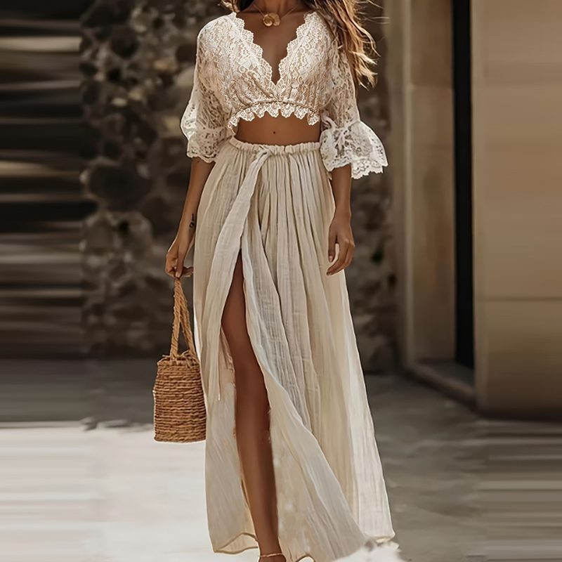 Sexy V-neck Flare Sleeve Top w – обзор и цена Embroidery Uniform