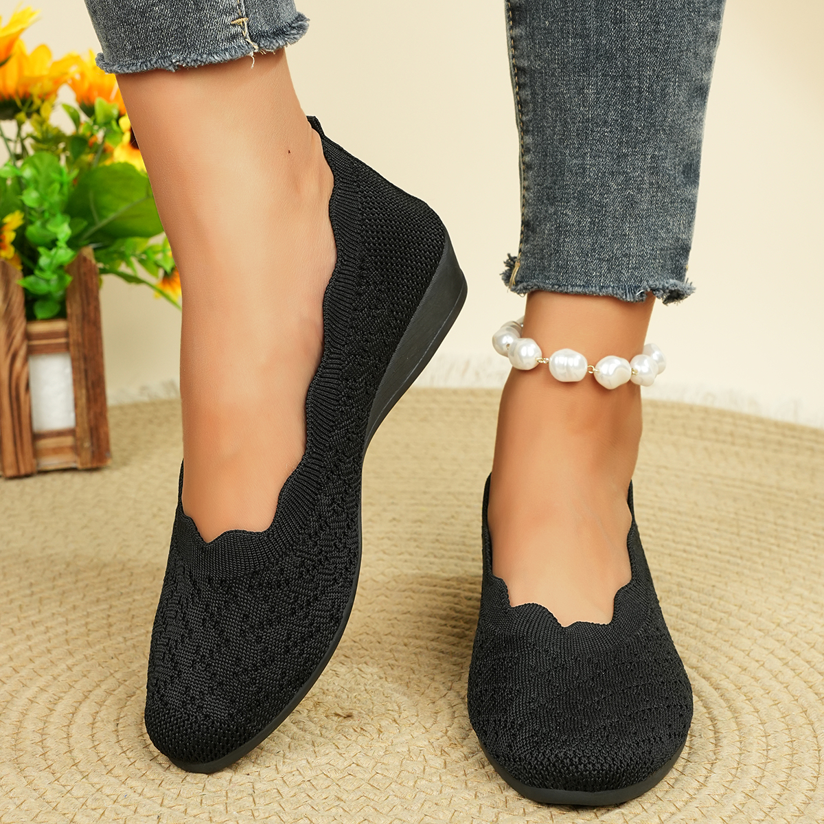 Women's Breathable Knit Flats  – обзор и цена Embroidery Flat Shoes