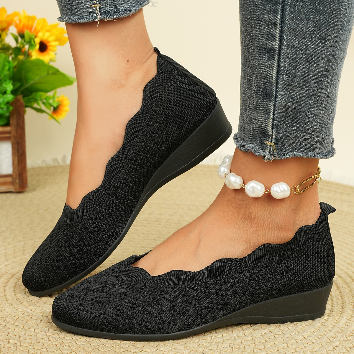 Women's Breathable Knit Flats  – обзор и цена Embroidery Flat Shoes