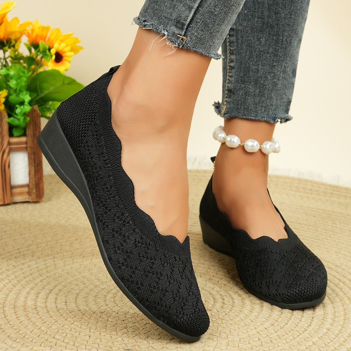Women's Breathable Knit Flats  – обзор и цена Embroidery Flat Shoes