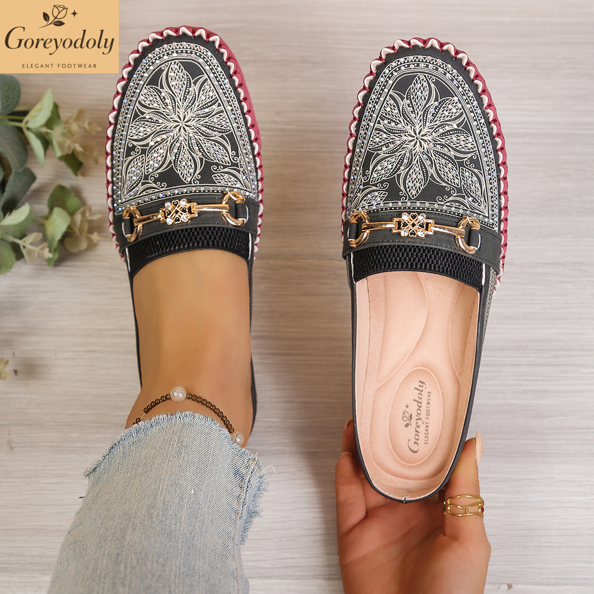 Goreyodoly women mule flats rh – обзор и цена Embroidery Shoes
