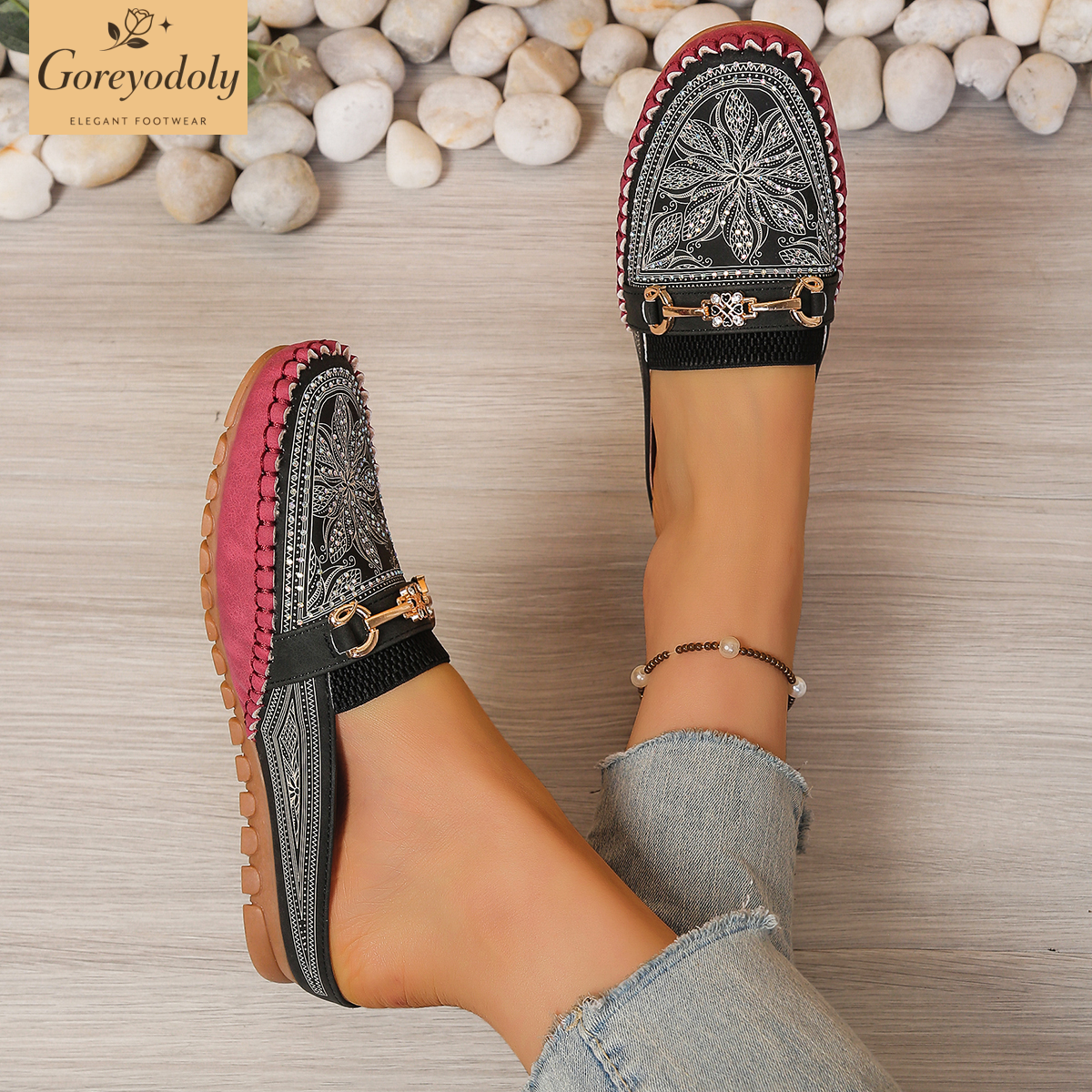 Goreyodoly women mule flats rh – обзор и цена Embroidery Shoes