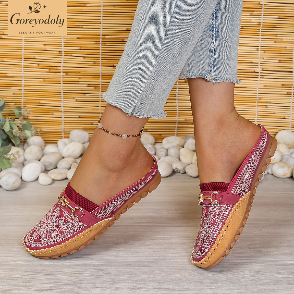 Goreyodoly women mule flats rh – обзор и цена Embroidery Shoes