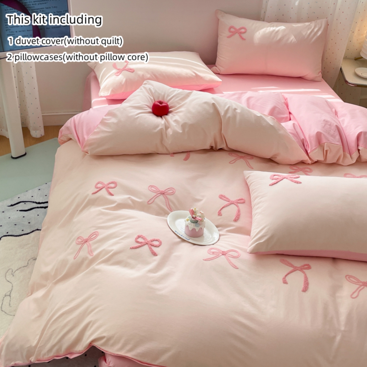 3 Piece Sheet Set  pink bowkno – обзор и цена Embroidery Quilt Cover