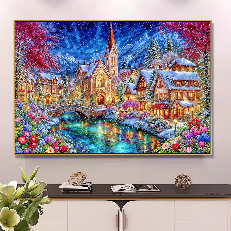 9ct 100x75cm Winter Church Emb – обзор и цена Embroidery Painting