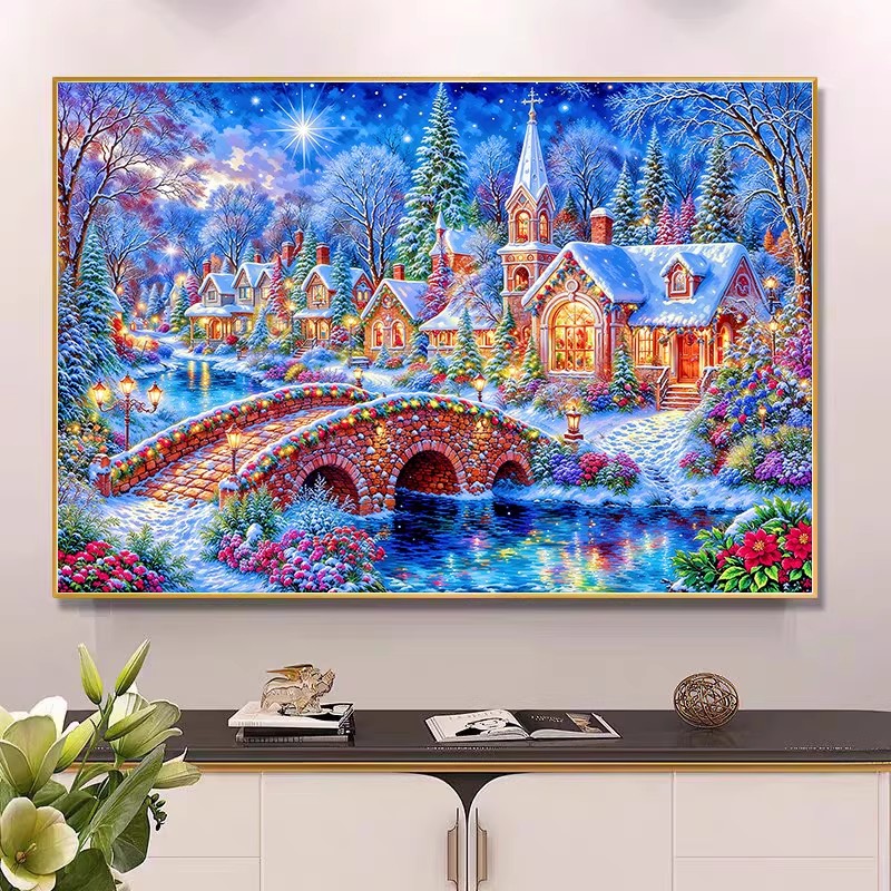 9ct 100x75cm Winter Church Emb – обзор и цена Embroidery Painting